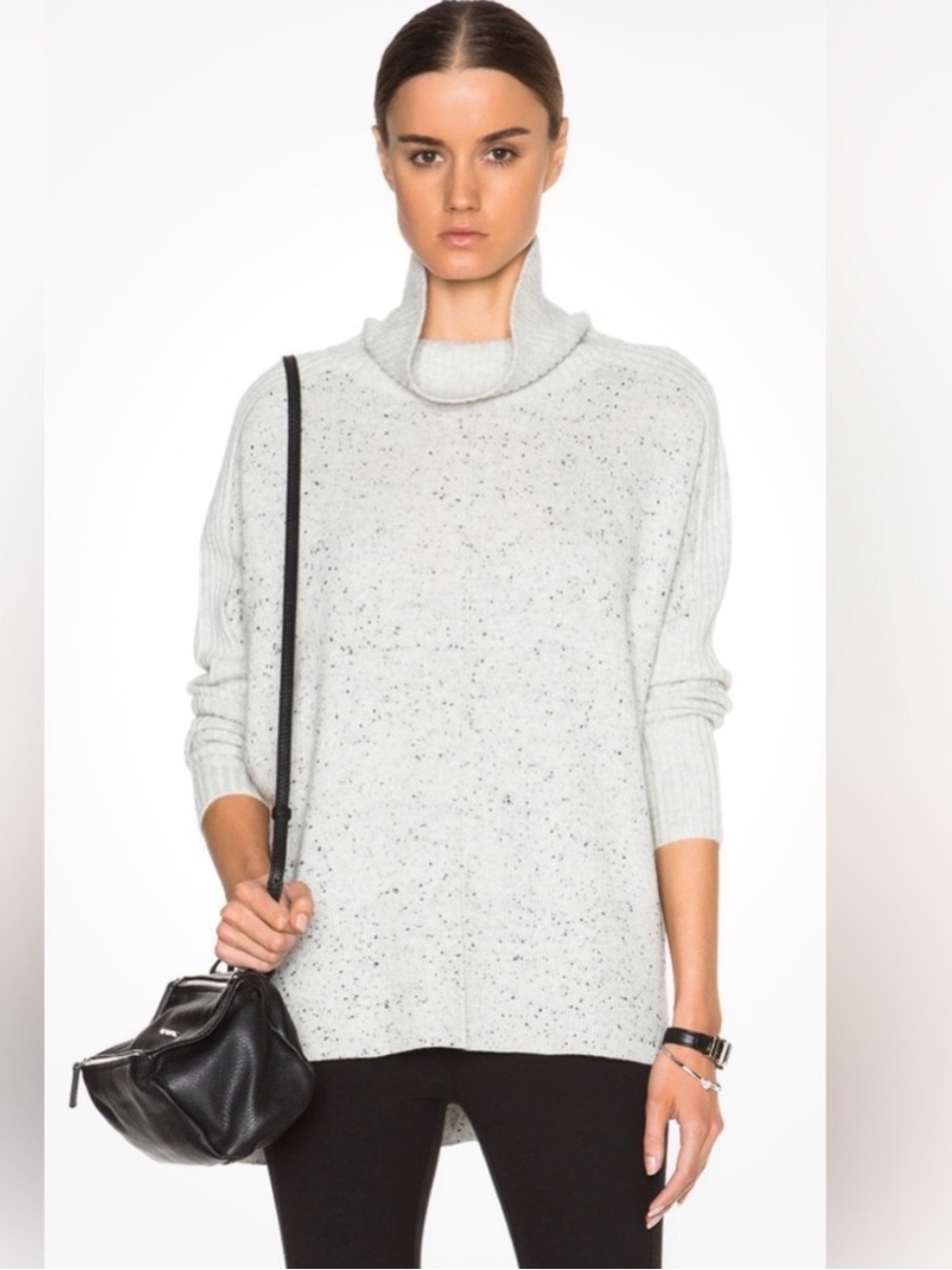 Rag & Bone Catherine 100% Cashmere Gray Black Speckled Turtleneck Sweater Small